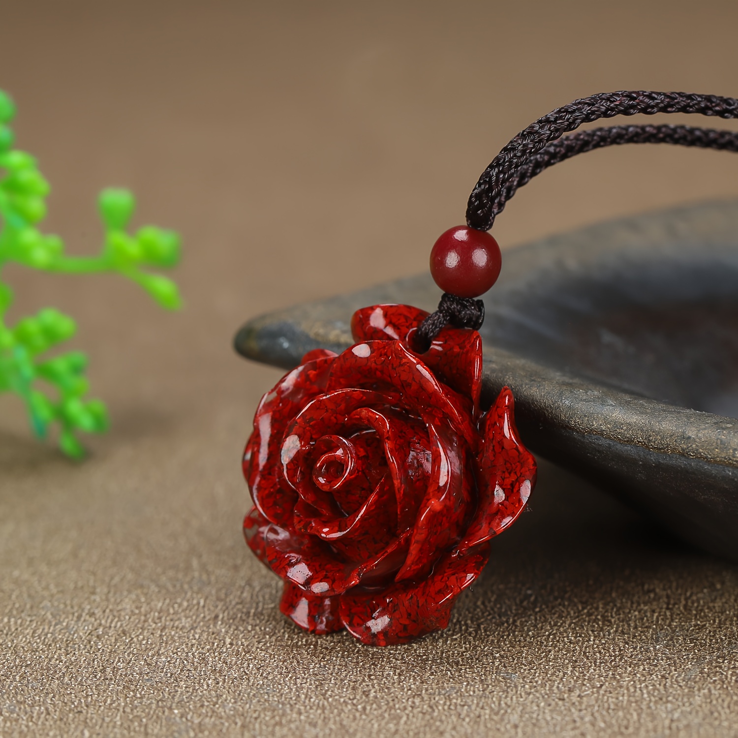 Unisex Elegant Sand Cinnabar Rose Pendant